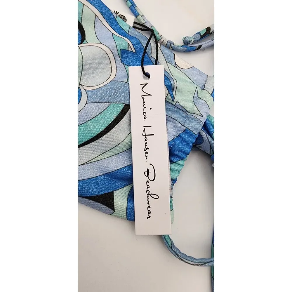 New‎ NWT Monica Hansen Beachwear Blue Abstract Print Bikini Top Small